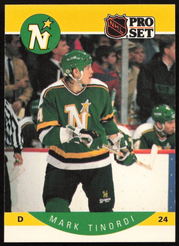 Vintage 1990-91 Mark Tinordi NHL trading card, Pro Set #145 front view.