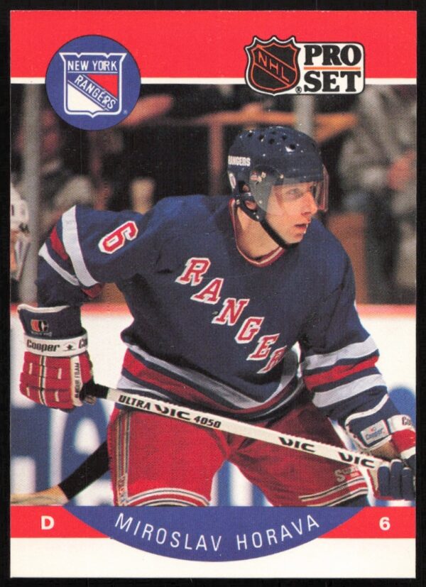 1990-91 Pro Set NHL card with Miloslav Horavas name misspelled.