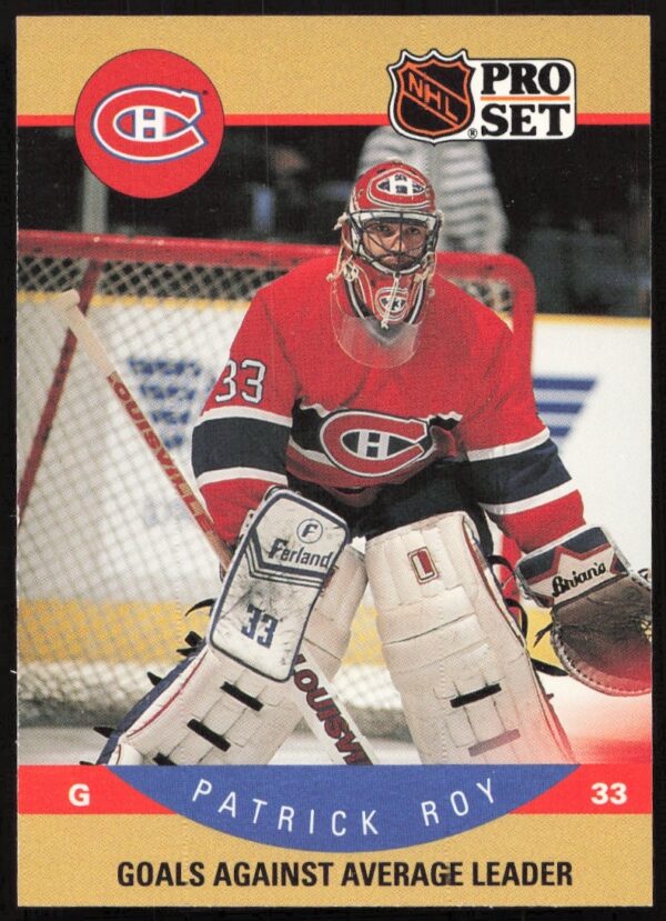 1990-91 Pro Set NHL Patrick Roy Card #399, Montreal Canadiens Action Shot.