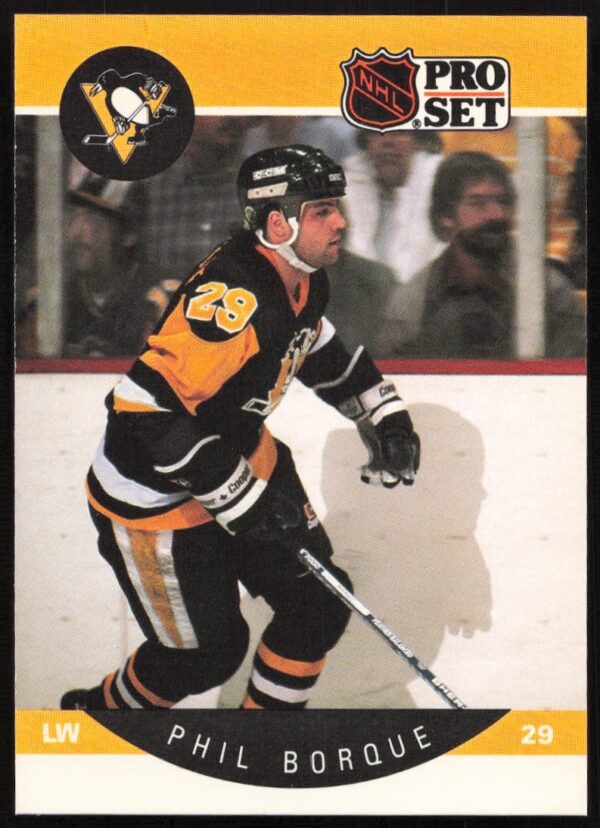 Phil Bourque 1990-91 Pro Set NHL Card #228, Pittsburgh Penguins, Front View Image.