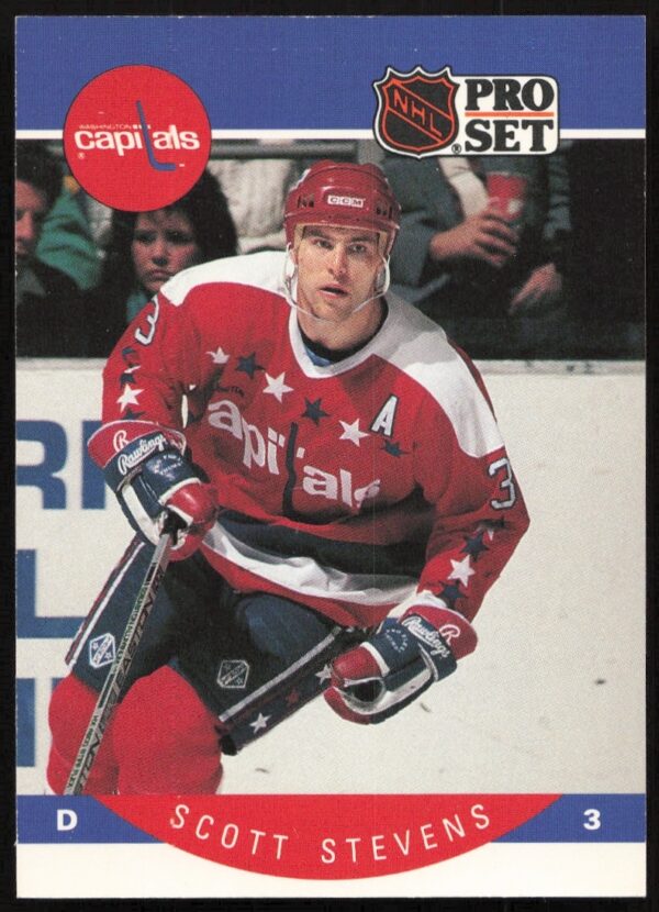 Scott Stevens 1990-91 Pro Set NHL Card #321, featuring him in team uniform.