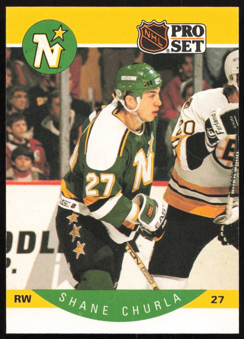 1990-91 Pro Set Shane Churla hockey card #135 showcasing his Dallas Stars action.