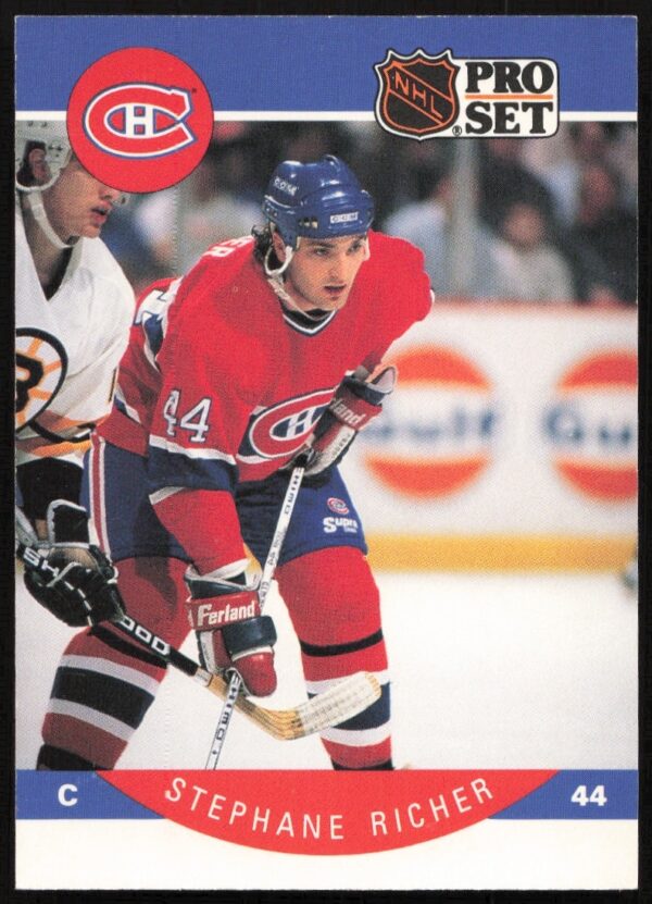 1990-91 NHL Pro Set Card #156: Stephane Richer in New Jersey Devils action.