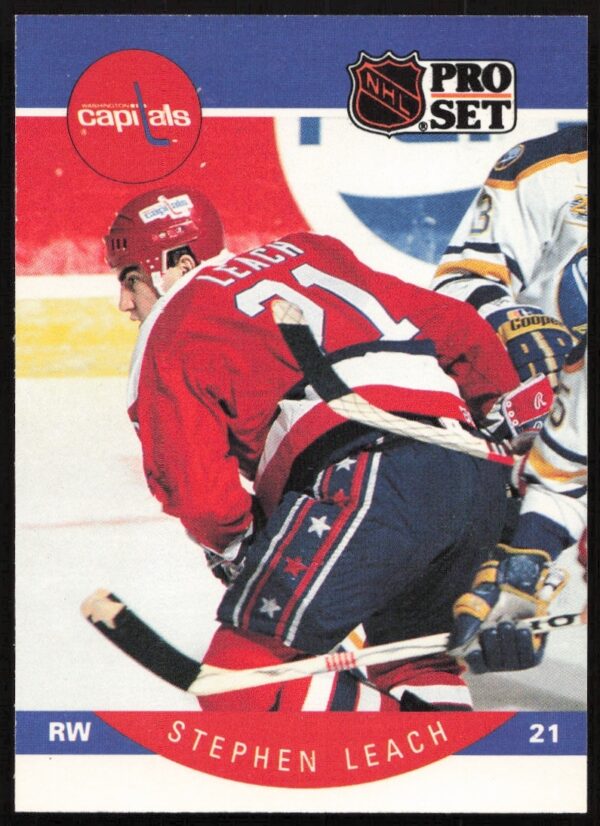 Stephen Leach 1990-91 NHL Pro Set Card #315 featuring action-packed ice hockey scene.