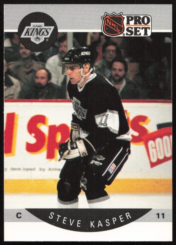 Front view of 1990-91 Pro Set NHL card featuring Steve Kasper in Bruins uniform.