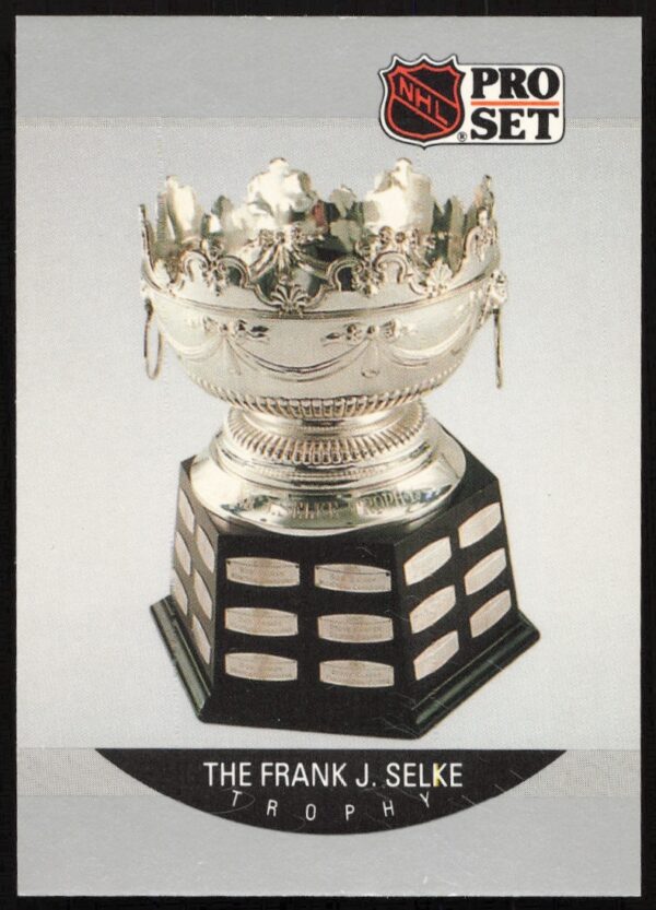 1990-91 Pro Set NHL card of Frank J. Selke Trophy for best defensive forward.