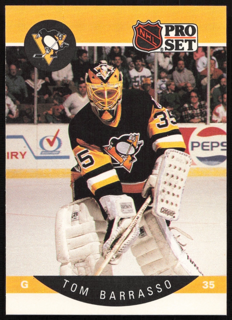 1990-91 Pro Set NHL Tom Barrasso Hockey Card #227, Pittsburgh Penguins Goaltender.