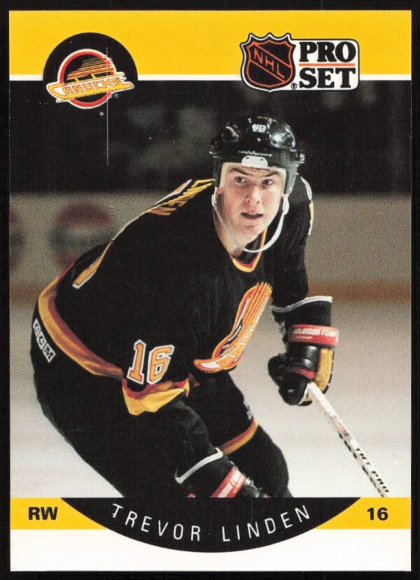 Trevor Linden 1990-91 Pro Set NHL Card #299 showcasing Canucks star in action.