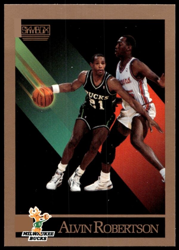 Alvin Robertson 1990-91 SkyBox Card #165 – Front View, Action Pose, Team Jersey.