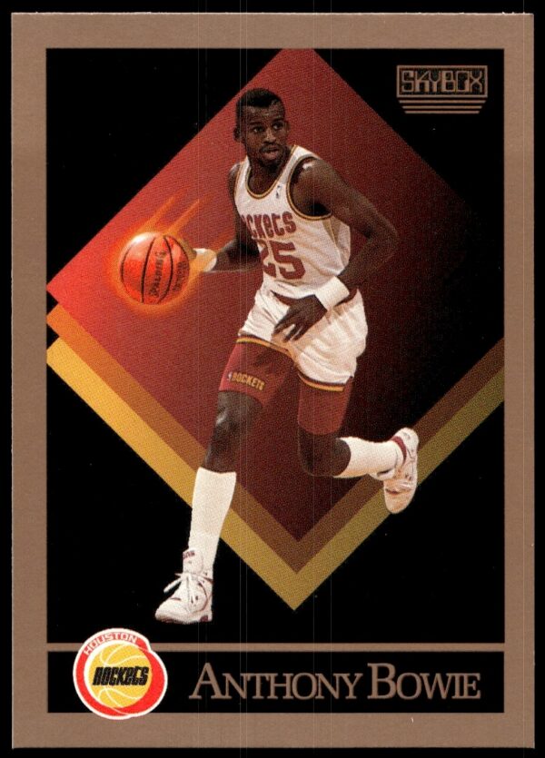 Anthony Bowie 1990-91 SkyBox NBA Card #105 Front - Dynamic Game Play.