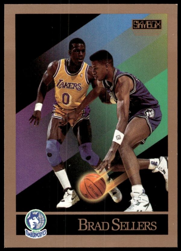 Vintage 1990-91 SkyBox Brad Sellers trading card #175, featuring vibrant player portrait and geometric design.