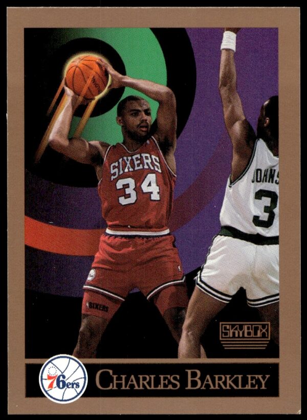 Charles Barkley 1990-91 SkyBox Card #211 Front, Philadelphia 76ers NBA Star Action Shot.