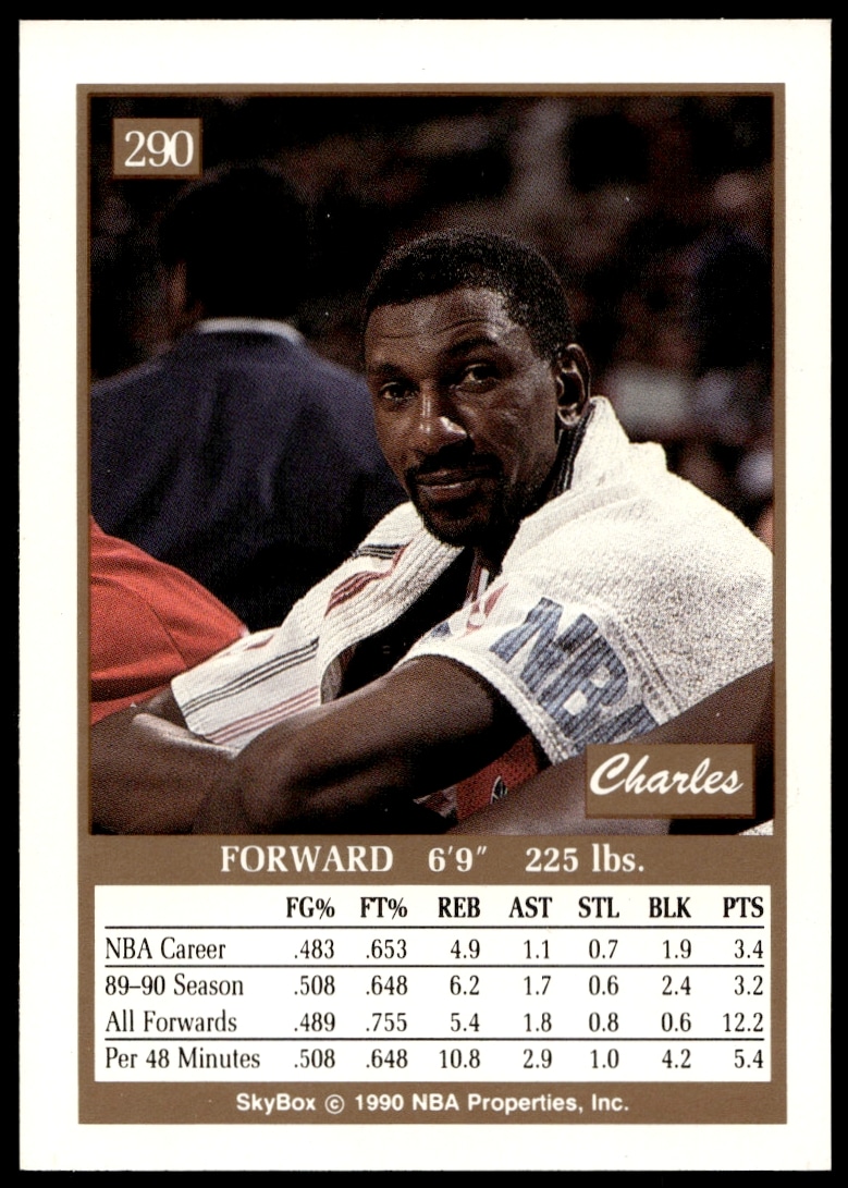 Back of 1990-91 SkyBox card showcasing Charles Joness career stats and NBA highlights.