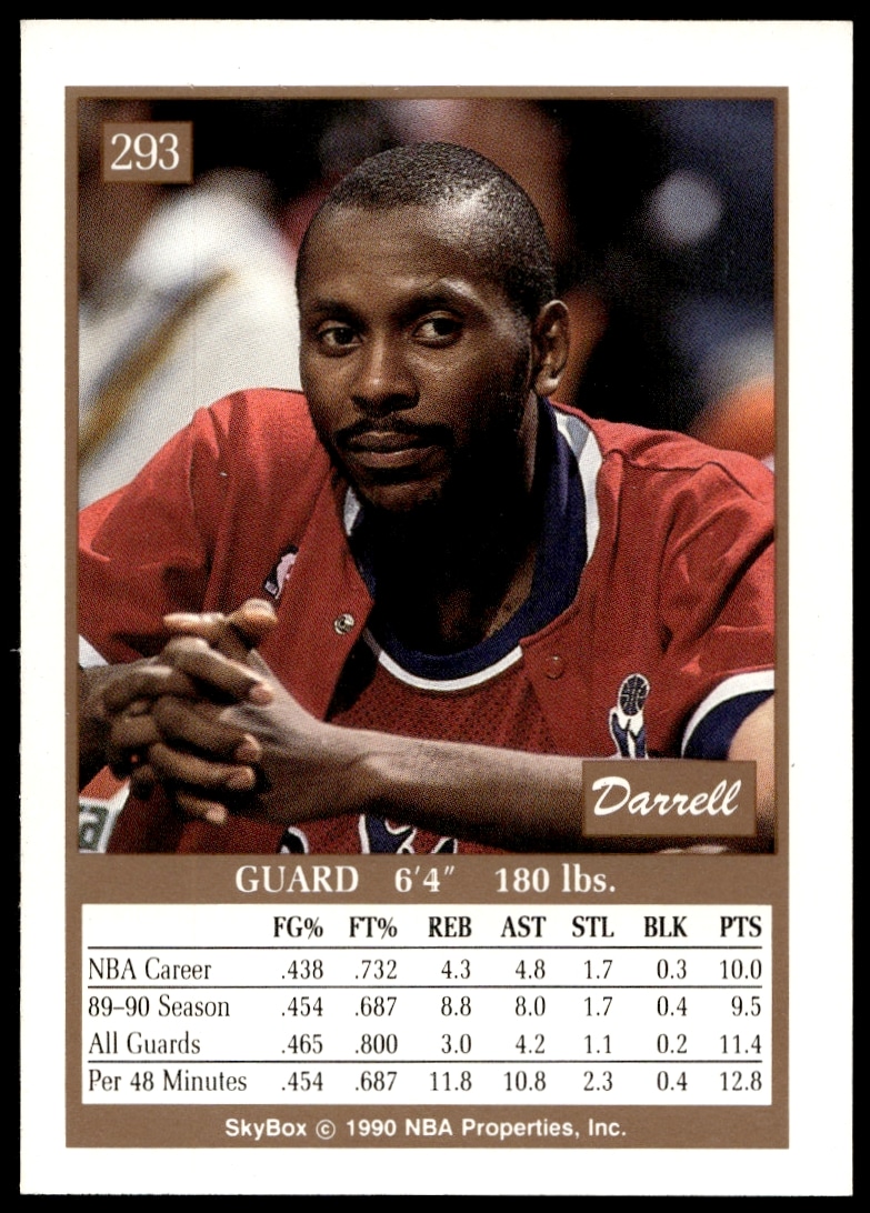 1990-91 SkyBox Darrell Walker basketball card back with stats and biography.