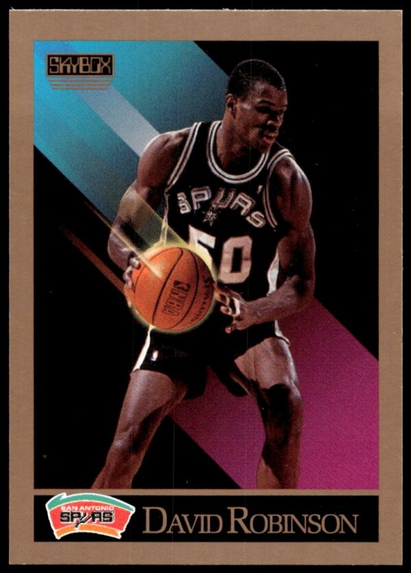 David Robinson 1990-91 SkyBox card #260 front in Spurs uniform, NBA star action shot.
