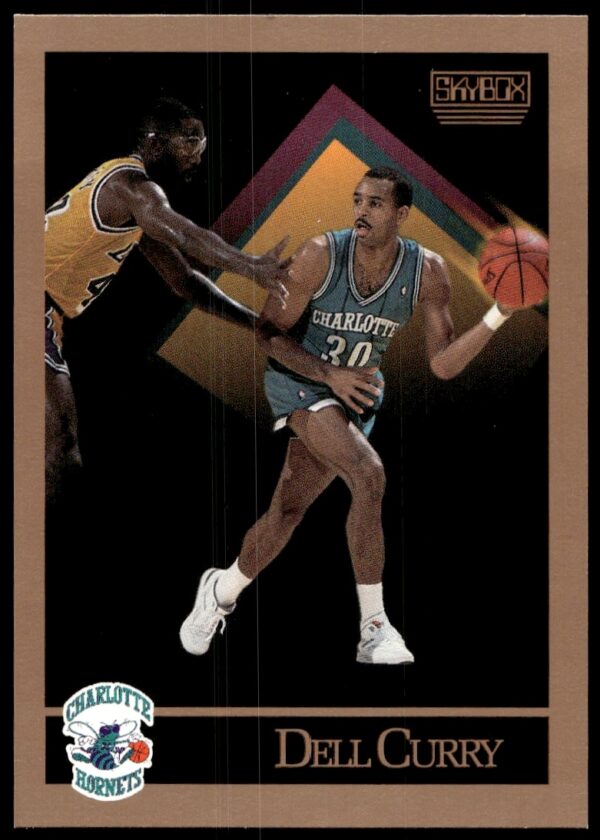 1990-91 SkyBox Dell Curry basketball card, Charlotte Hornets, card #28, front view.