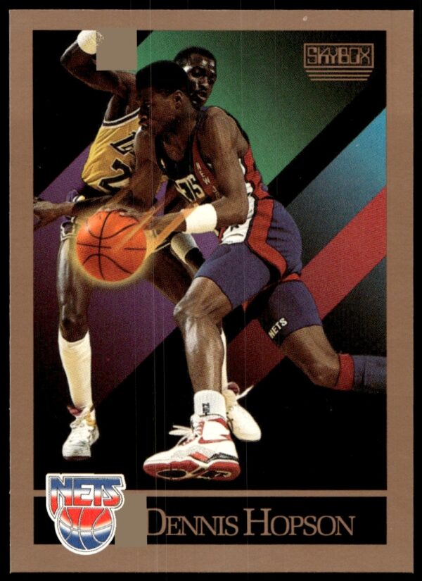 Dennis Hopson 1990-91 SkyBox card #182 in New Jersey Nets jersey.