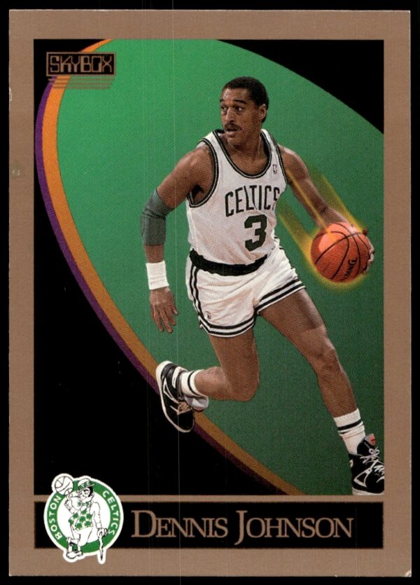 Dennis Johnson 1990-91 SkyBox Basketball Card #16 Front, Celtics Uniform.