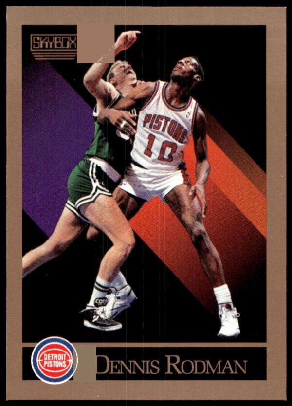 Dennis Rodman in Detroit Pistons uniform on 1990-91 SkyBox Card #91.
