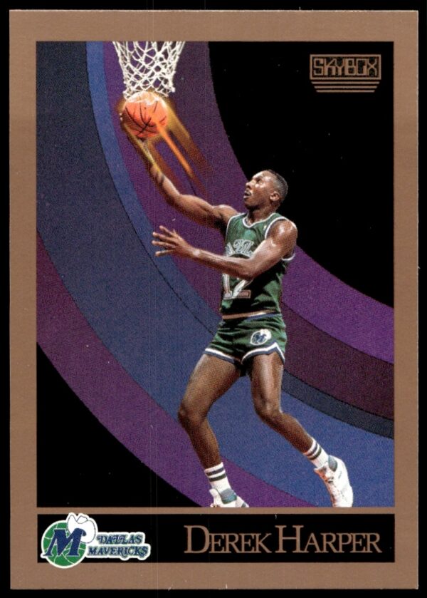 Derek Harper 1990-91 SkyBox #64, Dallas Mavericks, action pose, basketball card front.