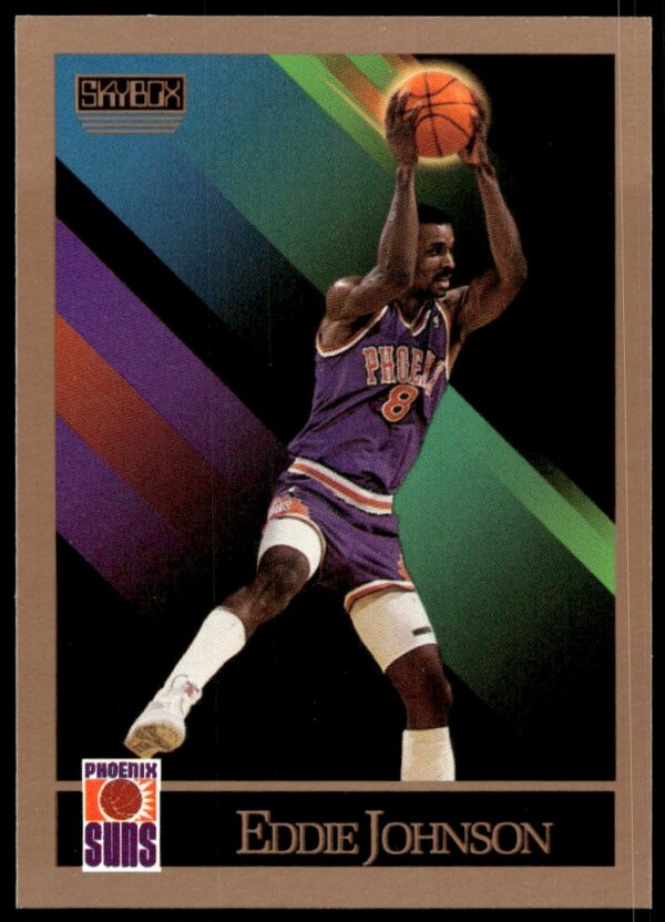 Eddie Johnson 1990-91 SkyBox basketball card #223, Phoenix Suns, action pose.