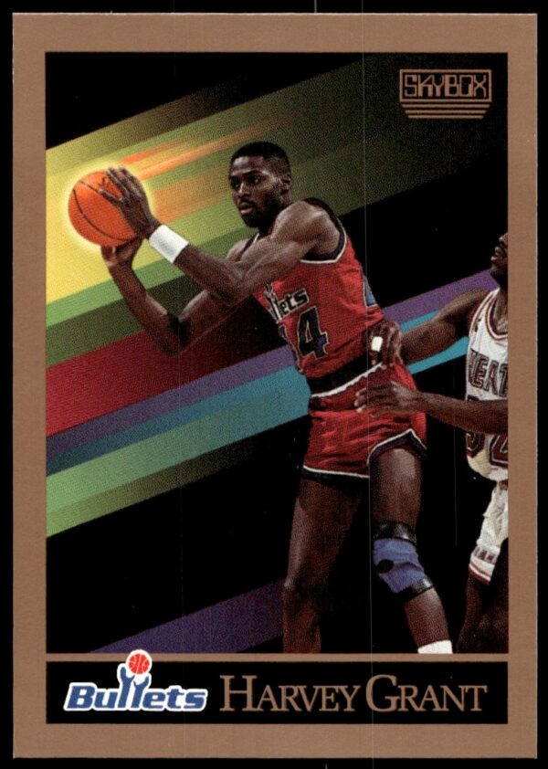 Front of 1990-91 SkyBox Harvey Grant card #288 with Washington Bullets uniform.