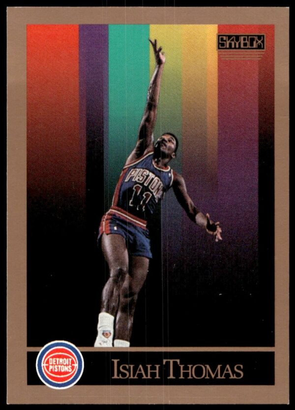 Vintage SkyBox 1990-91 Isiah Thomas Basketball Card #93, Detroit Pistons Uniform.
