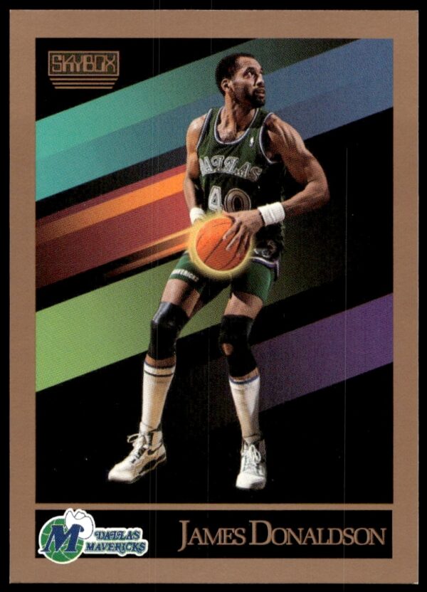 James Donaldson 1990-91 SkyBox basketball card #63, showcasing athletic action against a vibrant background.