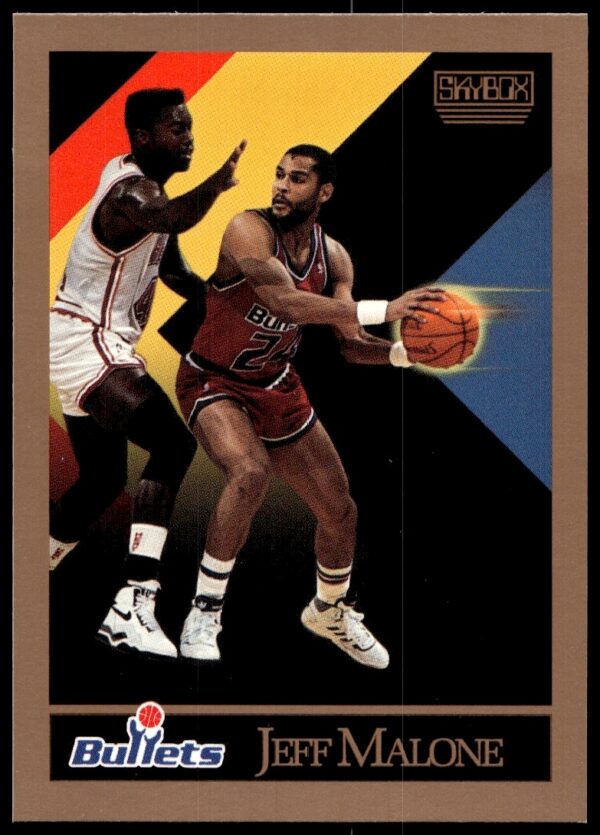 Jeff Malone 1990-91 SkyBox Basketball Card #292, featuring dynamic action in Washington Bullets uniform.