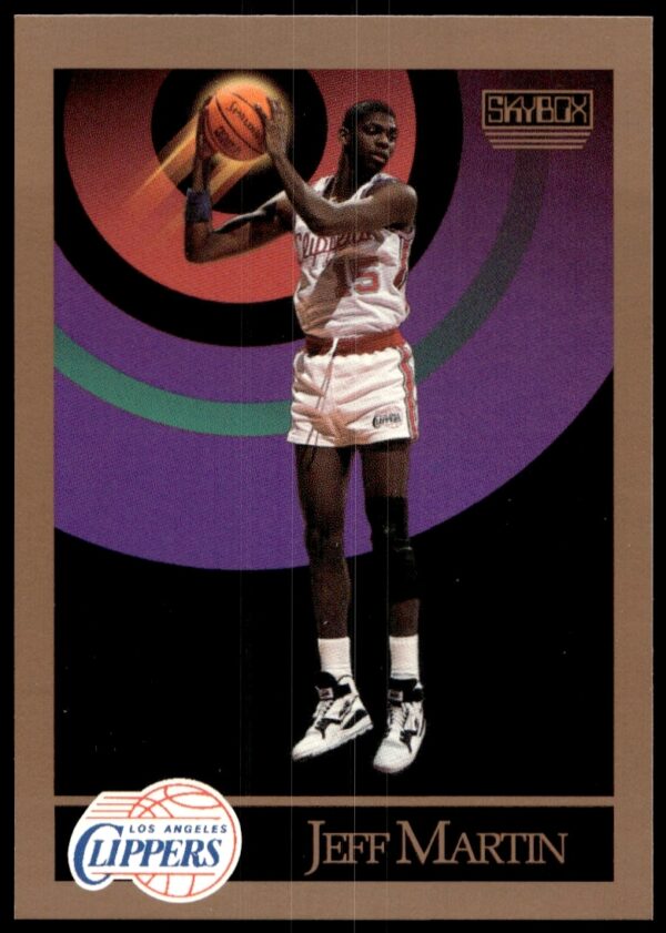 1990-91 SkyBox Jeff Martin Basketball Card #130 with vibrant design and nostalgic player portrait.