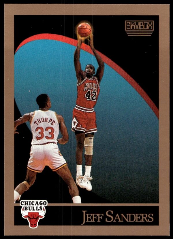 1990-91 SkyBox Basketball Card featuring Jeff Sanders, #47, with vibrant early 90s design.