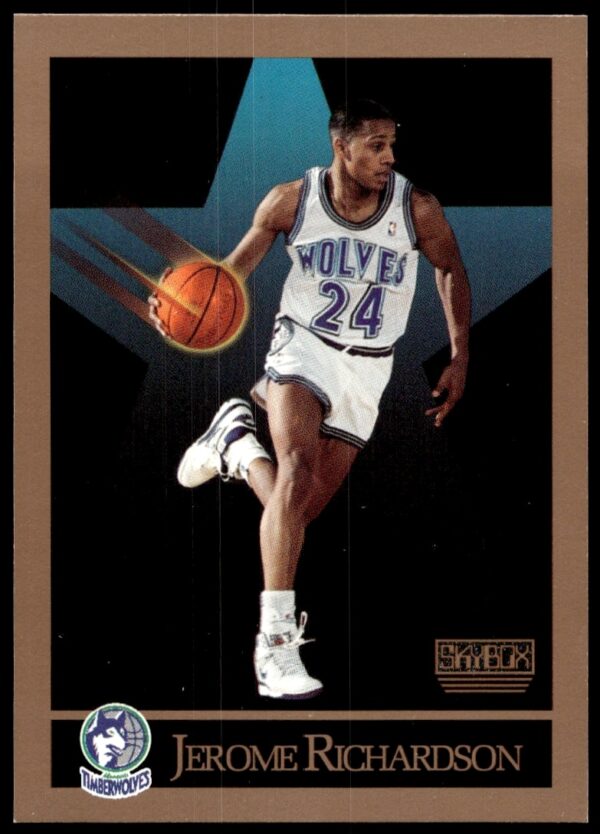 Jerome Richardson 1990-91 SkyBox Basketball Card #173, featuring vibrant action shot.