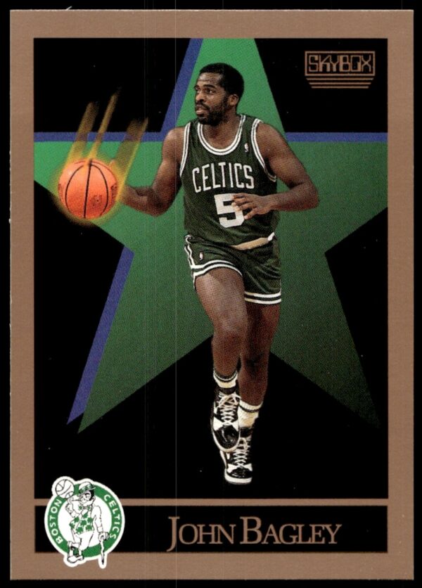 1990-91 SkyBox John Bagley #13, vintage basketball card, action pose, vibrant background.