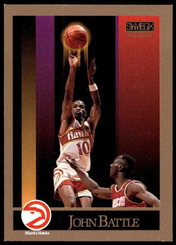 John Battle 1990-91 SkyBox card, Atlanta Hawks guard, vintage NBA collectible.
