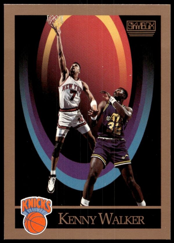 Kenny Walker 1990-91 SkyBox card #195, depicting him in action on the court.