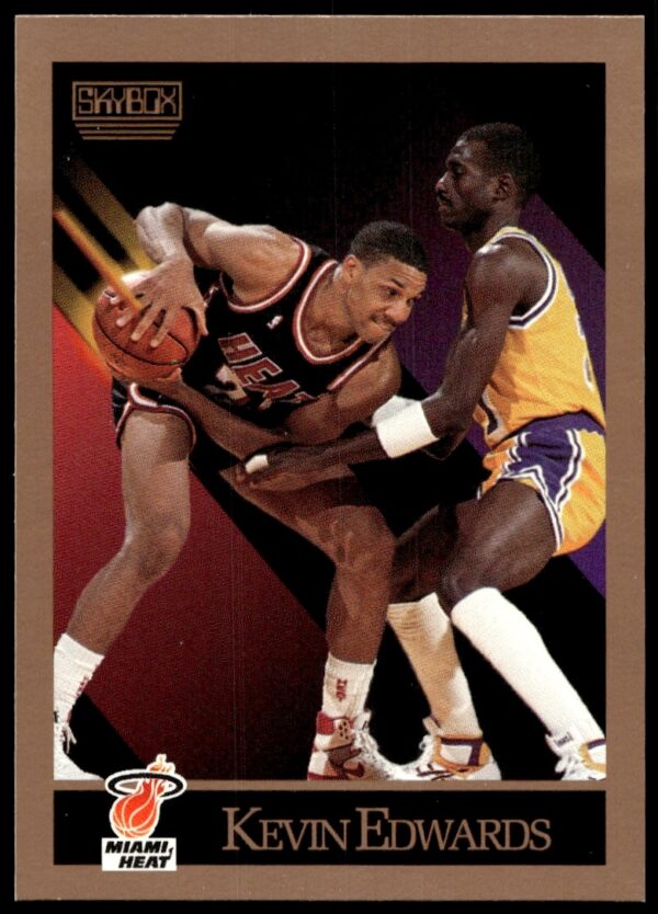 Kevin Edwards action shot on 1990-91 SkyBox basketball card, player #146, front view.