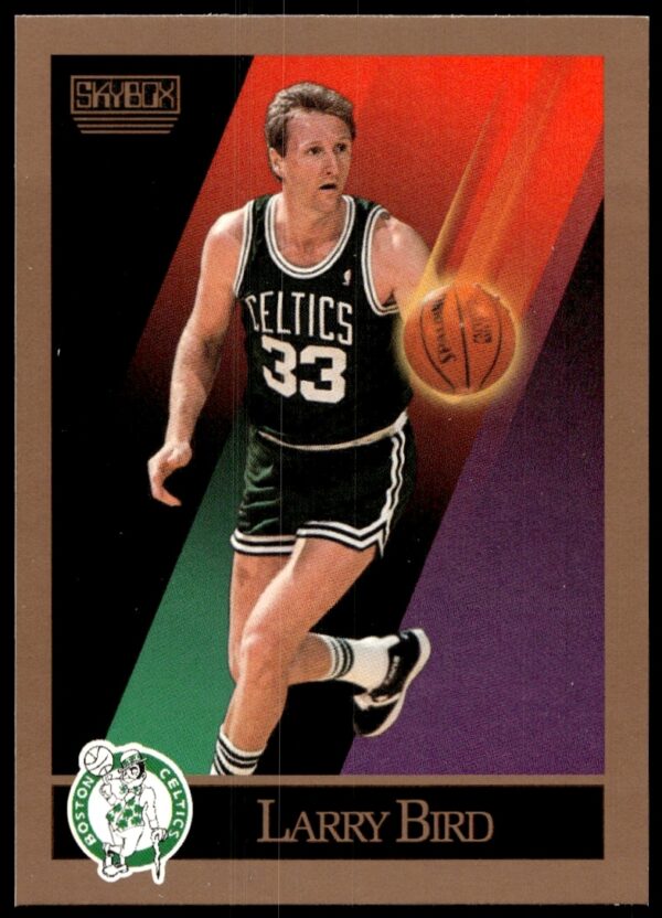 1990-91 SkyBox Larry Bird #14 Basketball Card Front, Boston Celtics Legend in Action
