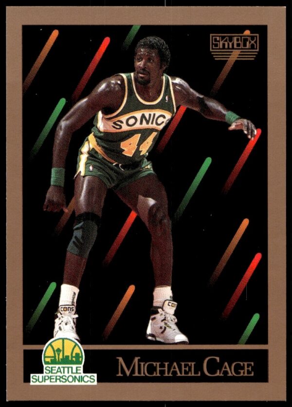 1990-91 SkyBox Michael Cage basketball card, showcasing Cage in action, card number 264.
