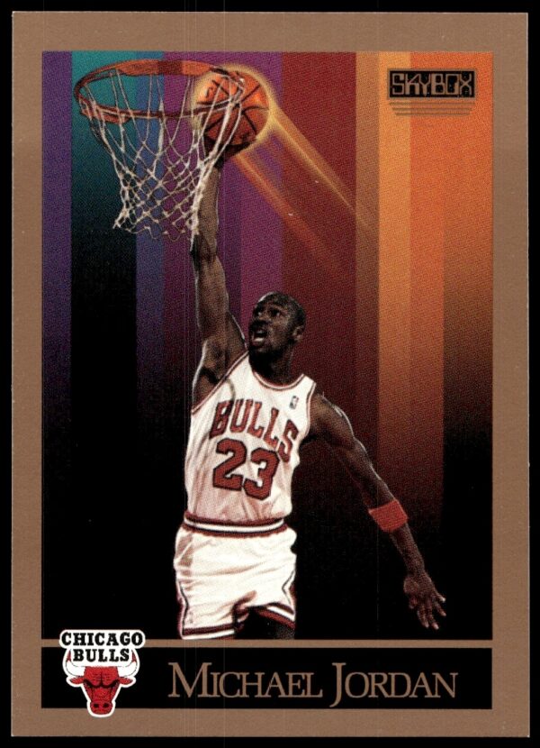 Michael Jordan 1990-91 SkyBox card #41, iconic Bulls jersey, action shot.