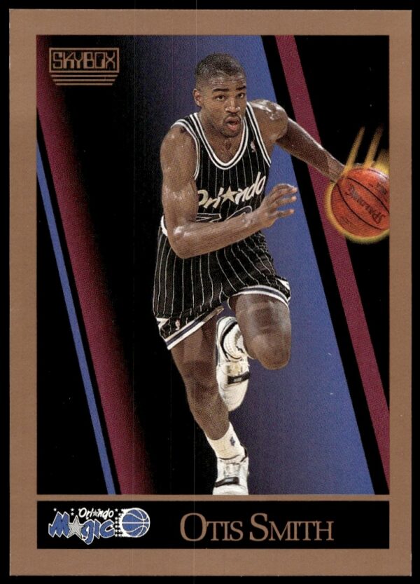 Otis Smith 1990-91 SkyBox basketball card #206 featuring dynamic action pose.