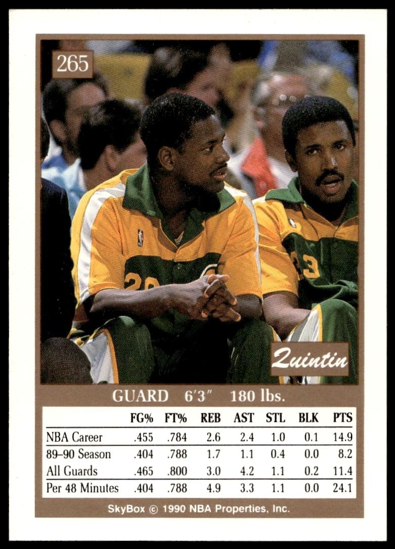 SkyBox 1990-91 Quintin Dailey card back featuring stats and biography.