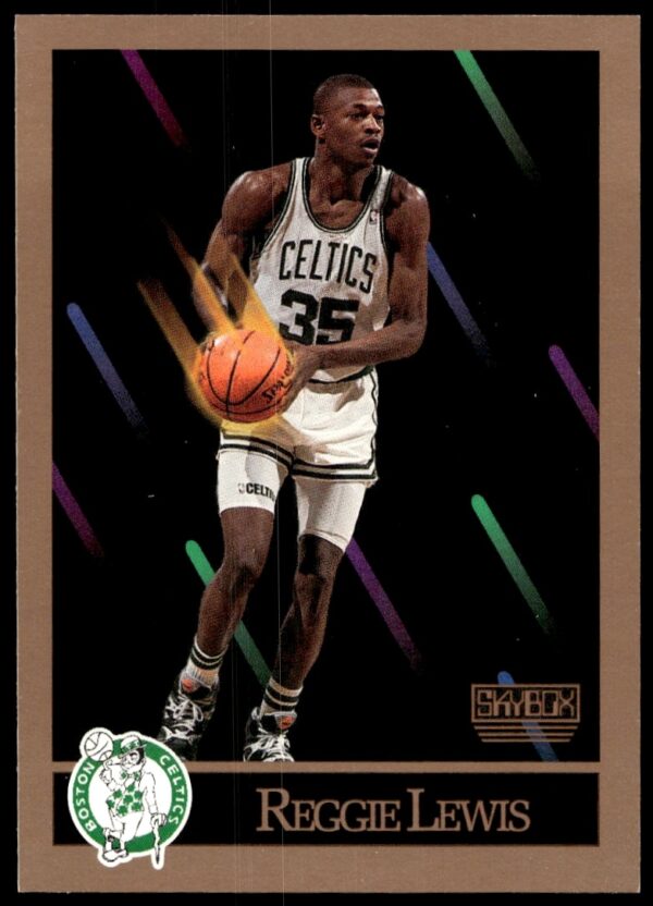 Reggie Lewis 1990-91 SkyBox Basketball Card #18, Boston Celtics, in action.