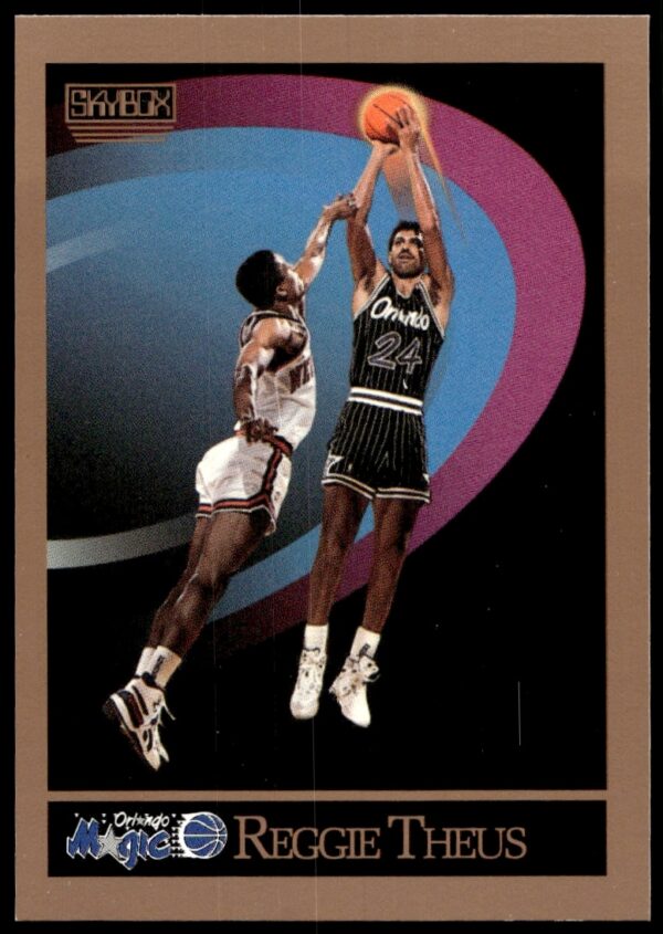 Reggie Theus in action - 1990-91 SkyBox basketball card #207 front image.