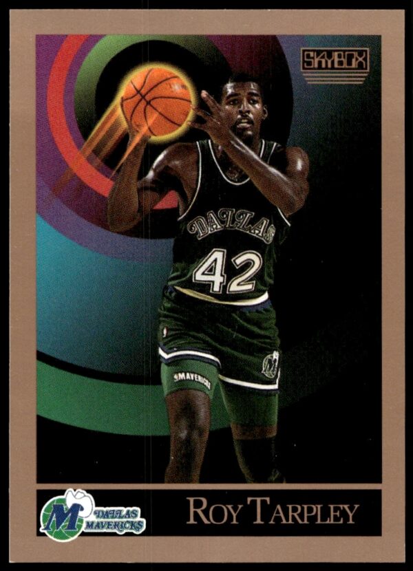 Front view of 1990-91 SkyBox Roy Tarpley basketball card #67, Dallas Mavericks uniform.