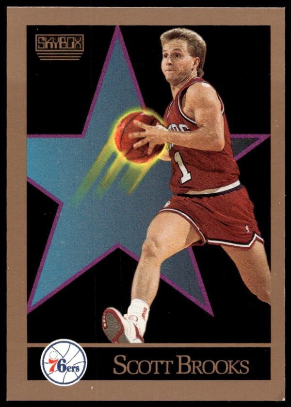 1990-91 SkyBox Scott Brooks basketball card #212 featuring dynamic action shot.