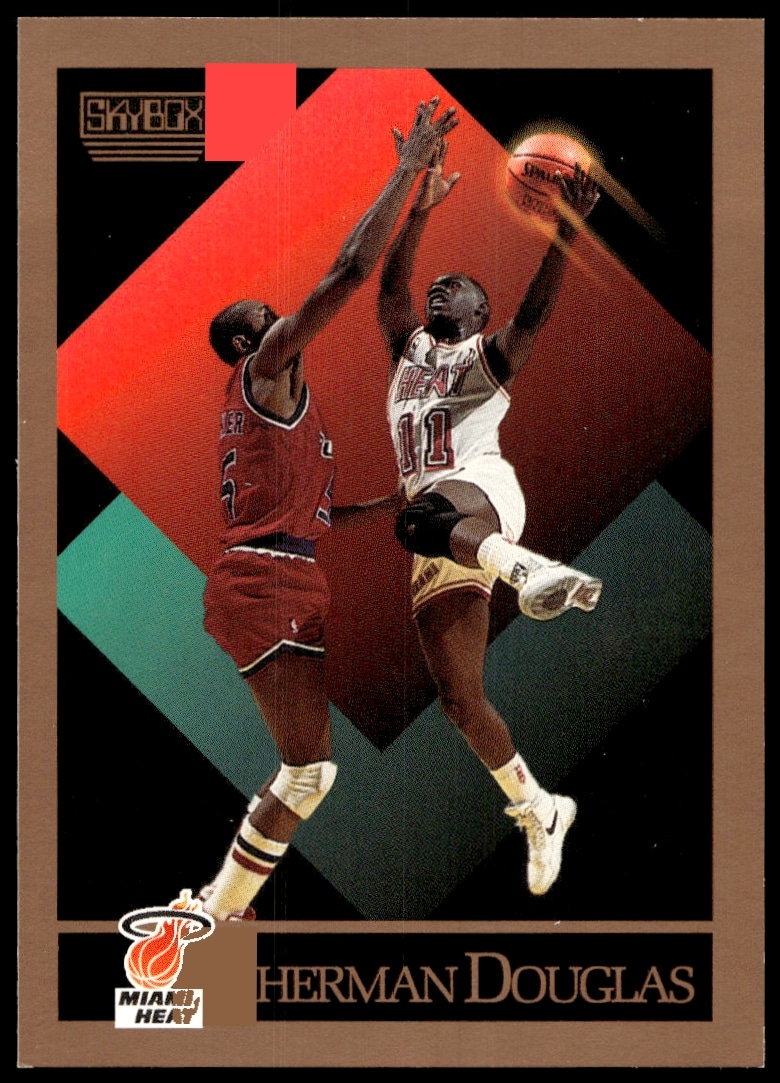 Sherman Douglas 1990-91 SkyBox card #145, showcasing athletic stance in basketball uniform.