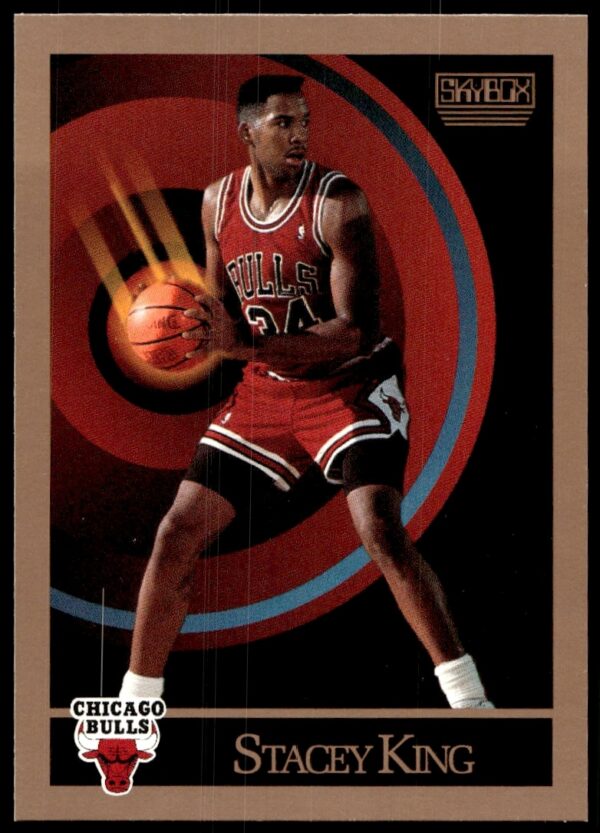 Vintage 1990-91 SkyBox trading card of Stacey King, Chicago Bulls, #42.