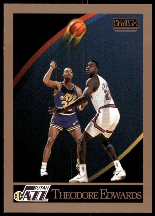 Theodore Edwards 1990-91 SkyBox Basketball Card #277, action shot in team jersey.