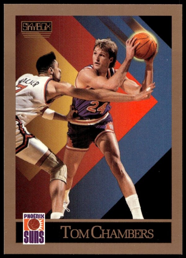 SkyBox 1990-91 Tom Chambers card #220, Phoenix Suns uniform, front view.