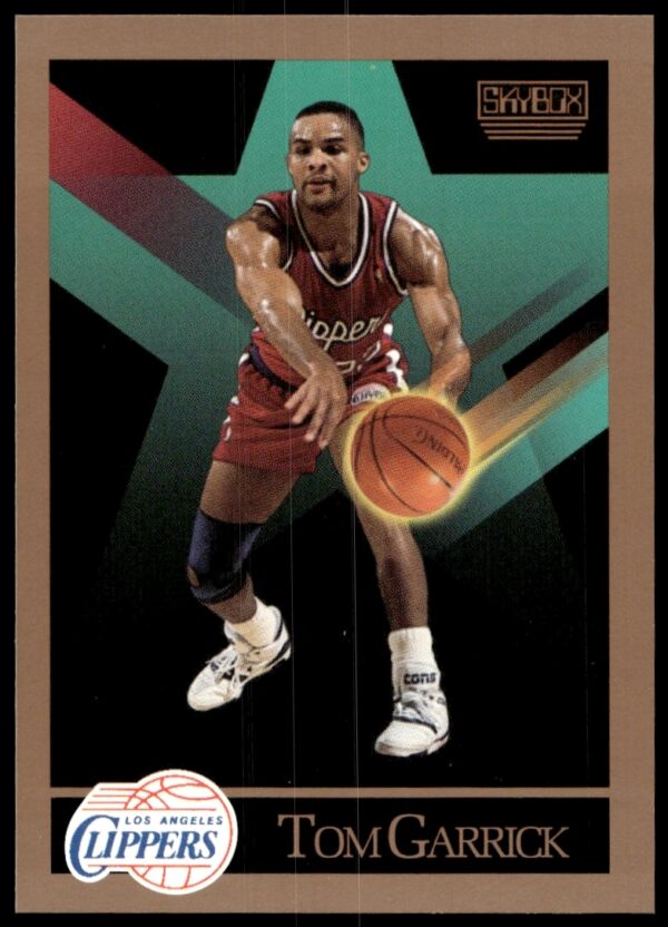Tom Garrick 1990-91 SkyBox basketball card #126, featuring dynamic on-court action.